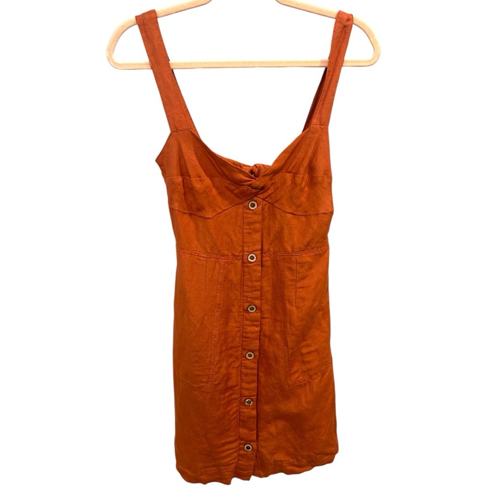 Anthropologie Maeve Linen Blend Mini Dress Button front EUC Orange AD 1023